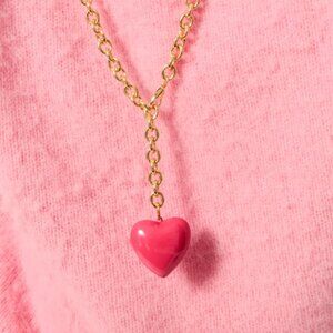 Roxanne Assoulin The Big Puffy Heart Charm Necklace Rose Pink